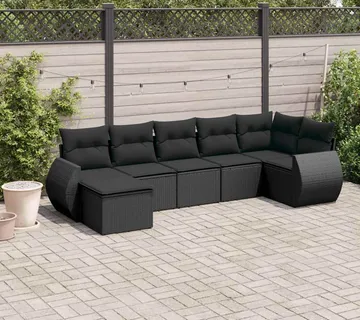 vidaXL 7-dijelni set vrtnih sofa od poliratana s jastucima crni - Venlo