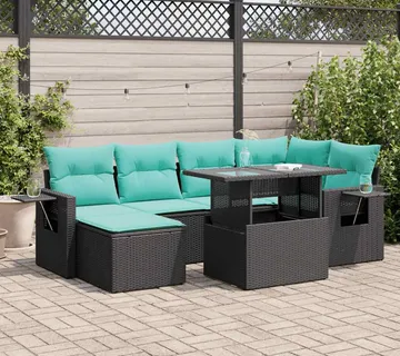 vidaXL 7-dijelni set vrtnih sofa od poliratana s jastucima crni bagrem - Venlo