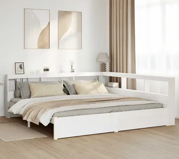 vidaXL Krevet s regalom z knjige bez madraca bijeli 200x200cm borovina - Venlo