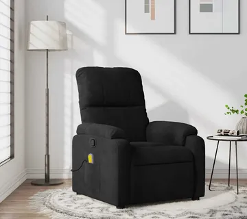 vidaXL Masažna fotelja za odmor, crna, mikrovlakna - Venlo