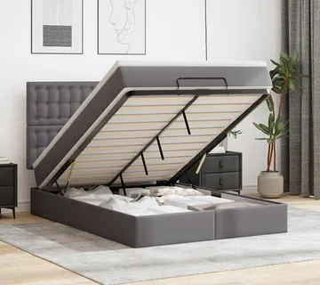 vidaXL Otomanski krevet s madracima i LED sivi 140x190cm umjetna koža - Venlo