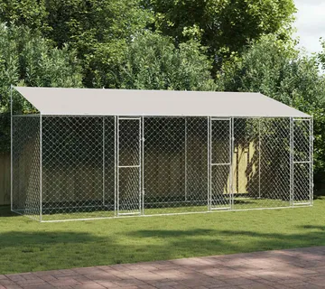 vidaXL Kavez za psa s krovom Srebrna 600 x 200 x 256 cm Čelik i PE - Venlo