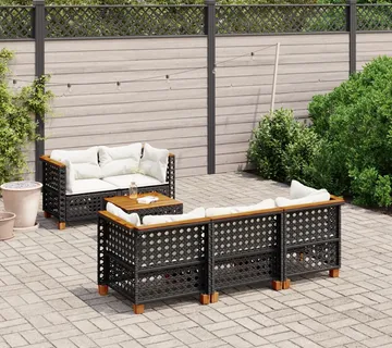 vidaXL 6-dijelni set vrtnih sofa s jastucima crni od poliratana - Venlo