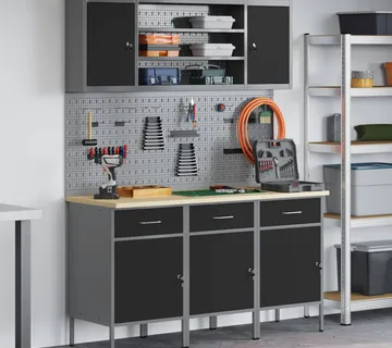 vidaXL Radni ormar s ladicama 7 kom. Crna Inženjerska drva i čelik - Venlo