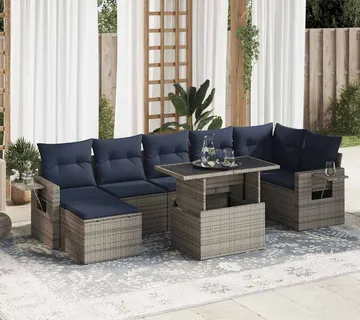 vidaXL 8-dijelni set vrtnih sofa od poliratana s jastucima sivi bagrem - Venlo
