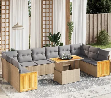 vidaXL 11-dijelni set vrtnih sofa od poliratana s jastucima bež - Venlo