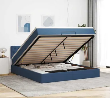 vidaXL Otomanski krevet s madracem i LED plavi 160x200cm tkanine - Venlo
