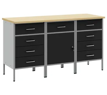 vidaXL Radni ormar s ladicama 3 kom. Crna i Siva 150 x 55 x 85 cm - Venlo