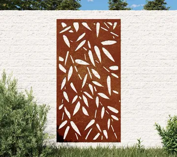 vidaXL Vrtni zidni ukras 105x55 cm čelik COR-TEN uzorak lišća bambusa - Venlo