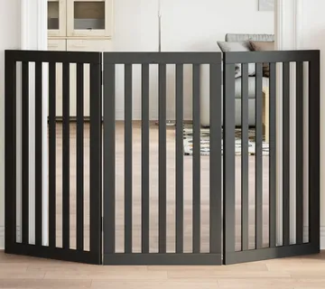 vidaXL Vrata za pse s 3 panela sklopiva crna 150 cm od drva topole - Venlo