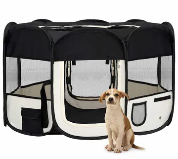 vidaXL Sklopiva ogradica za pse s torbom za nošenje crna 125x125x61 cm - Venlo