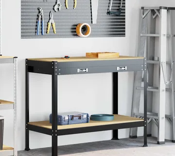 vidaXL Radna klupa Crna 114 x 54 x 91 cm Projektirano drvo i metal - Venlo