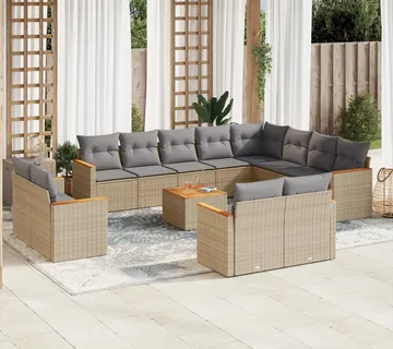 vidaXL 13-dijelni set vrtnih sofa s jastucima poliratan Bež - Venlo