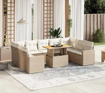 vidaXL 10-dijelni set vrtnih sofa s jastucima bež od poliratana - Venlo