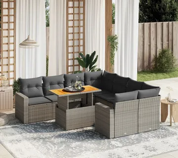 vidaXL 9-dijelni set vrtnih sofa od poliratana s jastucima sivi - Venlo