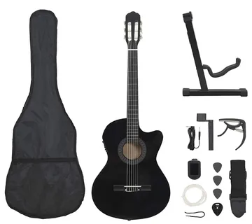 vidaXL 12-dijelni set gitare Western s ujednačivačem i 6 žica crni - Venlo