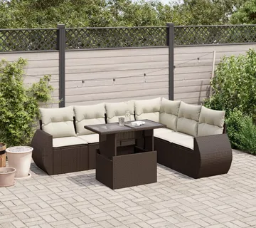 vidaXL 7-dijelni set vrtnih sofa od poliratana s jastucima smeđi - Venlo