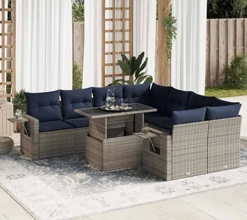 vidaXL 9-dijelni set vrtnih sofa s jastucima sivi od poliratana bagrem - Venlo