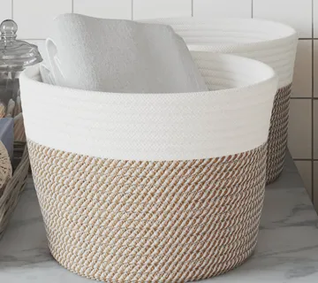 vidaXL Košare za pohranu 2 kom smeđe-bijele Ø 24 x 18 cm pamučne - Venlo