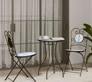 vidaXL Bistro set s mozaikom plavo-bijeli od željeza i keramike - Venlo
