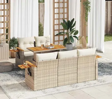 vidaXL 6-dijelni set vrtnih sofa s jastucima bež od poliratana bagrem - Venlo