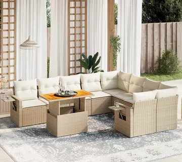 vidaXL 10-dijelni set vrtnih sofa s jastucima bež od poliratana - Venlo