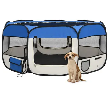 vidaXL Sklopiva ogradica za pse s torbom plava 145 x 145 x 61 cm - Venlo