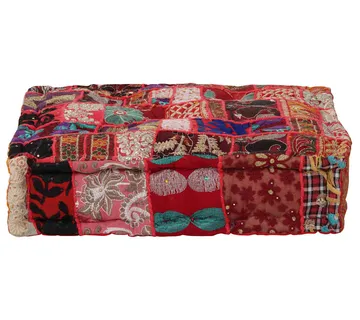 vidaXL Tabure s patchworkom četvrtasti pamučni 50 x 50 x 12 cm crveni - Venlo