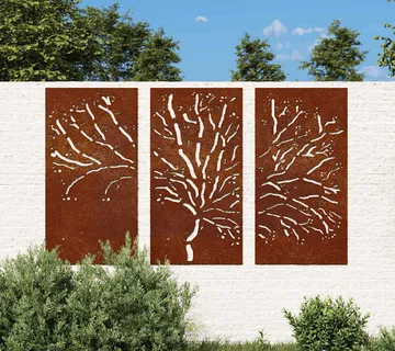 vidaXL Vrtni zidni ukrasi 3 kom 105x55 cm čelik COR-TEN uzorak stabla - Venlo