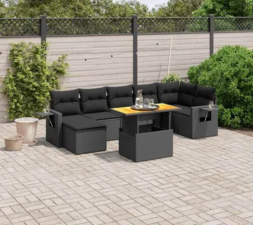 vidaXL 8-dijelni set vrtnih sofa od poliratana s jastucima crni - Venlo