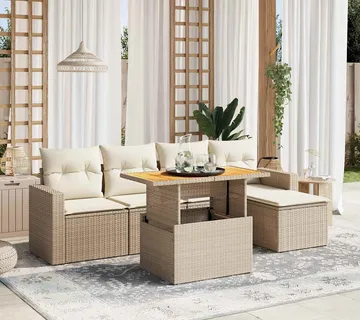 vidaXL 6-dijelni set vrtnih sofa s jastucima bež od poliratana - Venlo