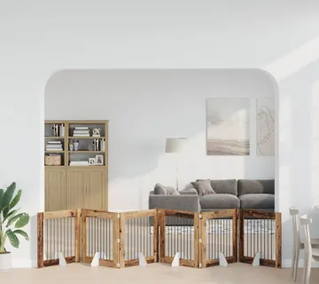 vidaXL Preklopna vrata za pse s postoljem 6 kom. Staro drvo 482 cm - Venlo