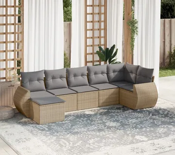 vidaXL 7-dijelni set vrtnih sofa od poliratana s jastucima bež - Venlo