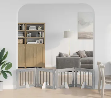 vidaXL Preklopna vrata za pse s postoljem 4 kom. Siva Sonoma 321 cm - Venlo