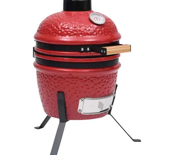 vidaXL 2-u-1 roštilj s pušnicom Kamado keramički 56 cm crveni - Venlo