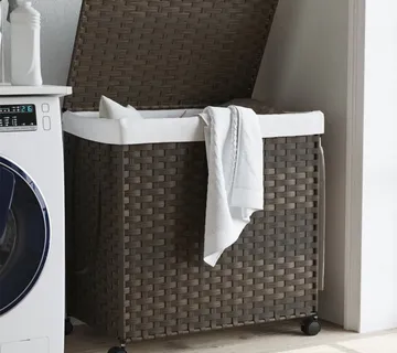 vidaXL Košara za rublje s kotačima tamnosmeđa 60x35x60,5 cm od ratana - Venlo