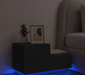 vidaXL Noćni ormarić s LED svjetlima crni 70 x 36 x 40,5 cm - Venlo