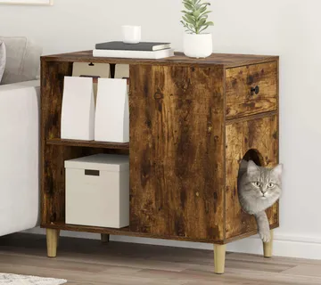 vidaXL Mačja Kuća Dimljeni hrast 72 x 42,5 x 70 cm Konstruirano drvo - Venlo