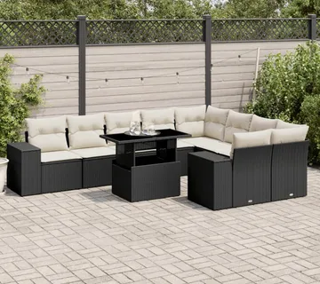vidaXL 10-dijelni set vrtnih sofa s jastucima crni od poliratana - Venlo
