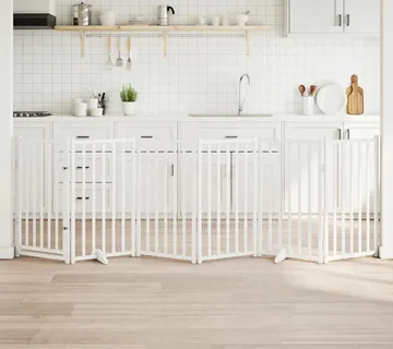 vidaXL Vrata za pse s vratima sklopiva 6 panela bijela 300 cm - Venlo
