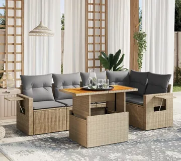 vidaXL 6-dijelni set vrtnih sofa s jastucima bež od poliratana - Venlo