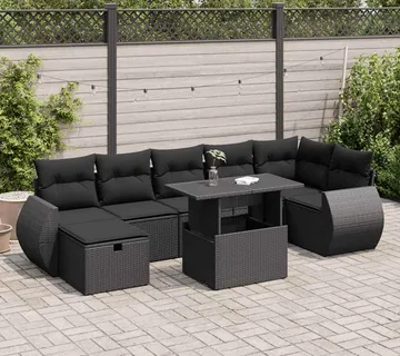 vidaXL 8-dijelni set vrtnih sofa od poliratana s jastucima crni - Venlo