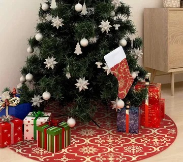 vidaXL Luksuzna suknja za božićno drvce s čarapom crvena 122 cm tkanina - Venlo