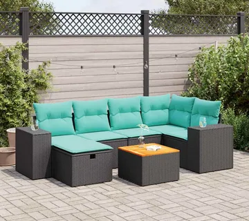 vidaXL 7-dijelni set vrtnih sofa od poliratana s jastucima crni - Venlo
