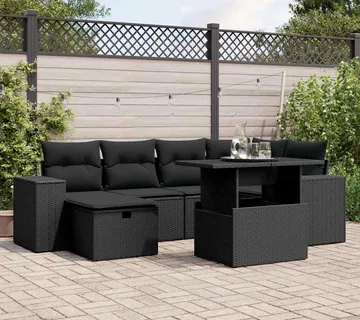 vidaXL 7-dijelni set vrtnih sofa od poliratana s jastucima crni - Venlo