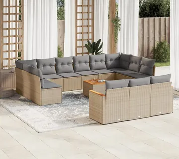 vidaXL 14-dijelni set vrtnih sofa s jastucima poliratan Bež - Venlo