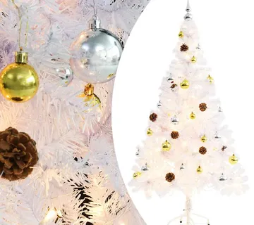 vidaXL Umjetno osvijetljeno božićno drvce s kuglicama bijelo 150 cm - Venlo