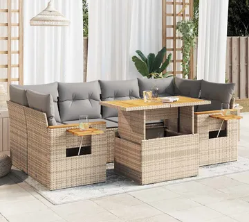 vidaXL 7-dijelni set vrtnih sofa s jastucima bež od poliratana bagrem - Venlo