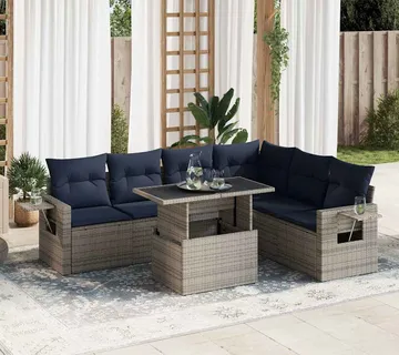 vidaXL 7-dijelni set vrtnih sofa od poliratana s jastucima sivi - Venlo