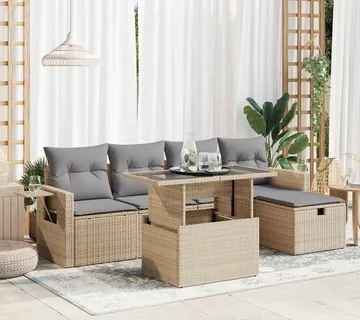 vidaXL 6-dijelni set vrtnih sofa s jastucima bež od poliratana - Venlo
